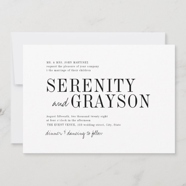 Modern typography elegant minimalist wedding invitation (Front)