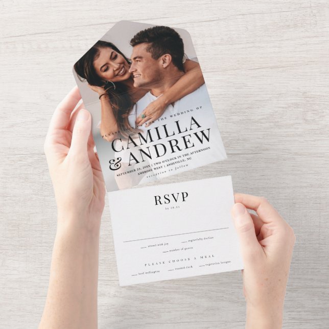 Modern Typography Elegant Photo Wedding All In One Invitation (Tearaway)