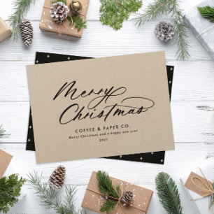 Modern typography elegant script corporate Kraft Holiday Card