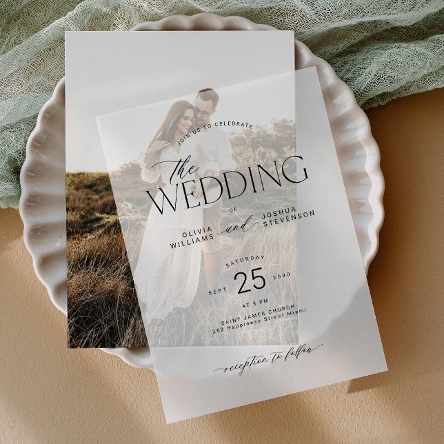 Modern typography elegant wedding overlay vellum invitations (Creator Uploaded)
