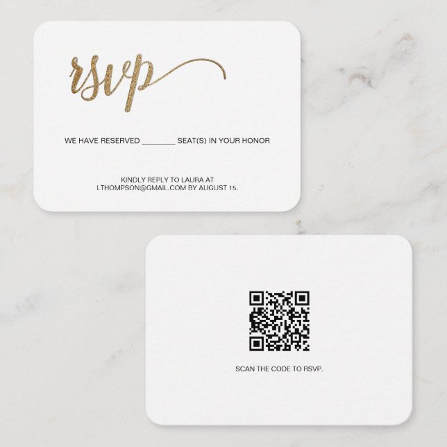 Modern Typography Email RSVP Gold script QR code Enclosure Card (Front/Back)