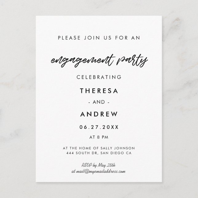 Modern typography Engagement party invitation Postcard (Front)