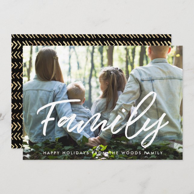 Modern Typography Family Photo Christmas Holiday Card (Front/Back)