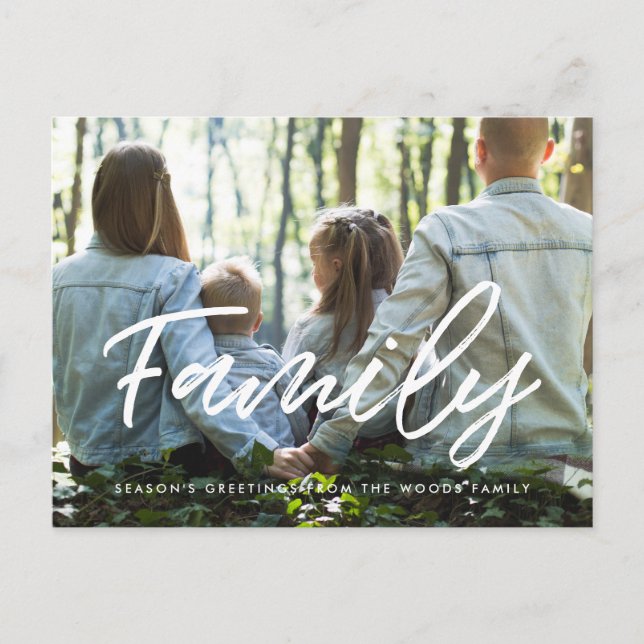 Modern typography family photo holiday postcard (Front)