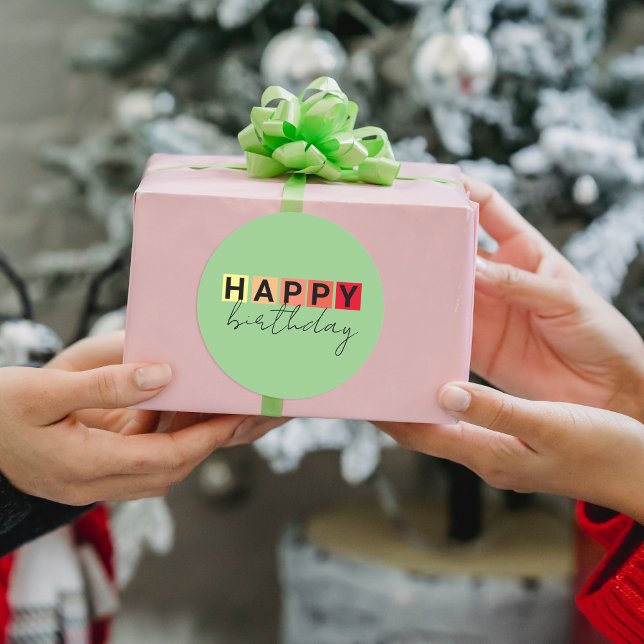 Modern Typography Fancy Script Happy Birthday Classic Round Sticker (Creator Uploaded)