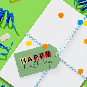 Modern Typography Fancy Script Happy Birthday Gift Tags