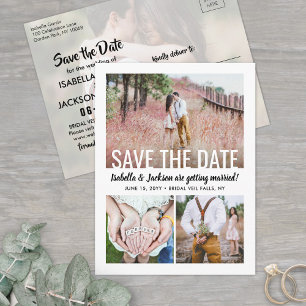 Modern Typography Four Photo Wedding Save the Date Announcement Postcard