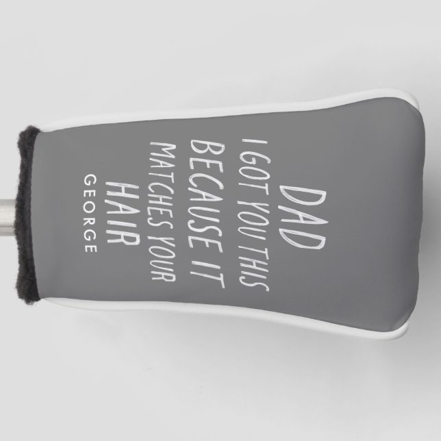 Modern typography funny dad grey hair fathers day golf head cover (Front)