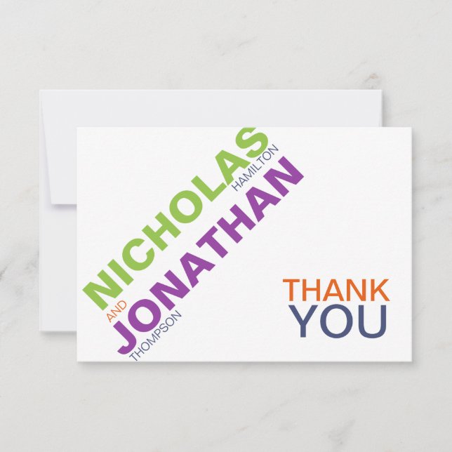 Modern Typography Gay Wedding Thank You Card (Front)