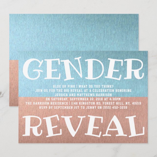 Modern Typography Gender Reveal Party! Baby Shower Invitation (Front/Back)
