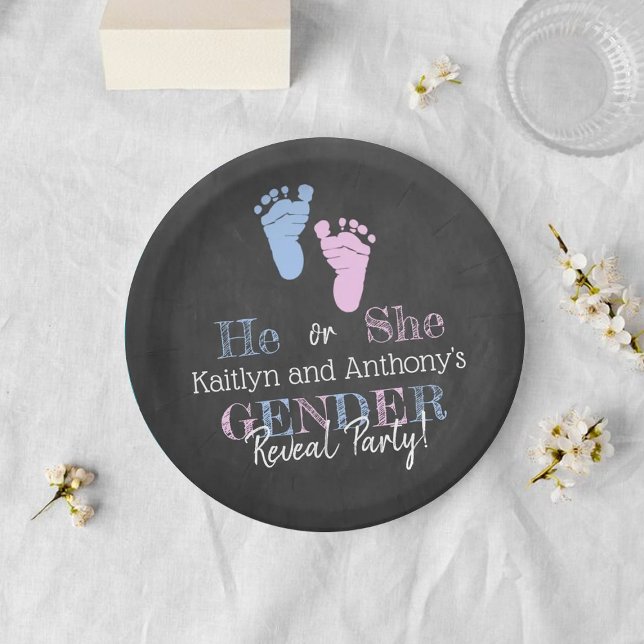 Modern Typography Gender Reveal Party! Baby Shower Paper Plate (Creator Uploaded)