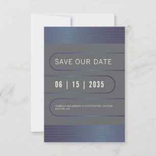 Modern typography geometric blue metallic save the date