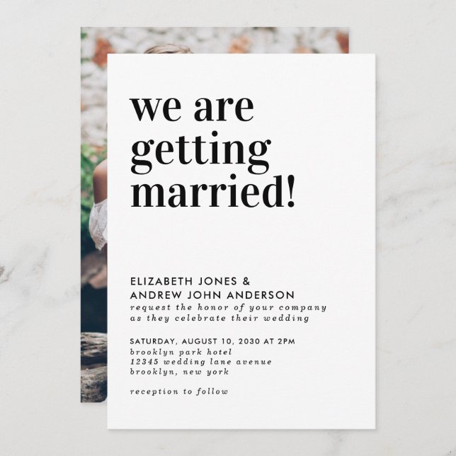 Modern Typography Getting Married Photo Wedding Invitation (Front/Back)