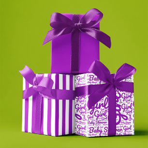 Modern Typography Girl Purple Script Baby Shower Wrapping Paper Sheet
