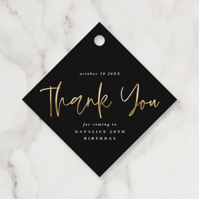 modern typography gold 60th birthday thank you favour tags (Back)