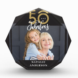 modern typography gold black 50th birthday photo b block