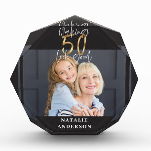 modern typography gold black 50th birthday photo block