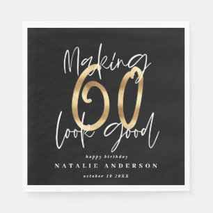 Modern typography gold black 60th birthday party napkin