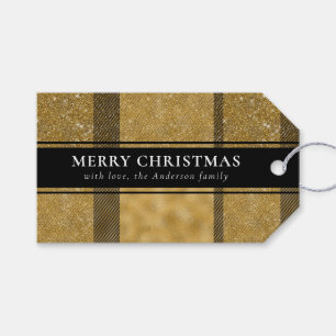 Modern Typography Gold Buffalo Plaid Christmas Gift Tags