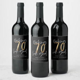 Modern typography gold elegant chic 70th birthday wine label