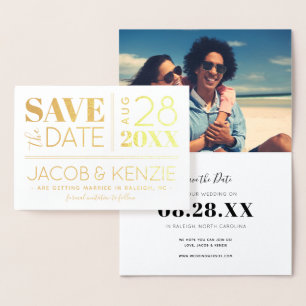 Modern Typography Gold Foil Photo Save the Date Foil Card