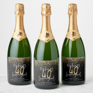 Modern typography gold glitter chic 40th birthday sparkling wine label