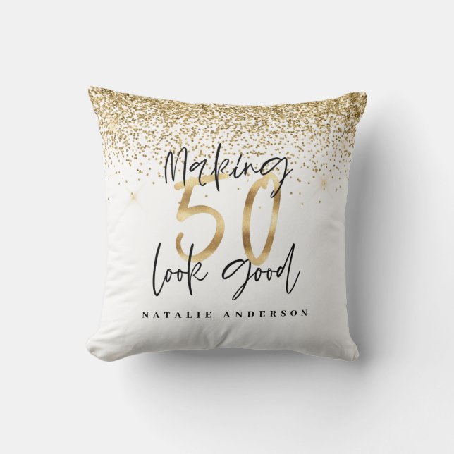 Modern typography gold glitter chic 50th birthday  cushion (Front)