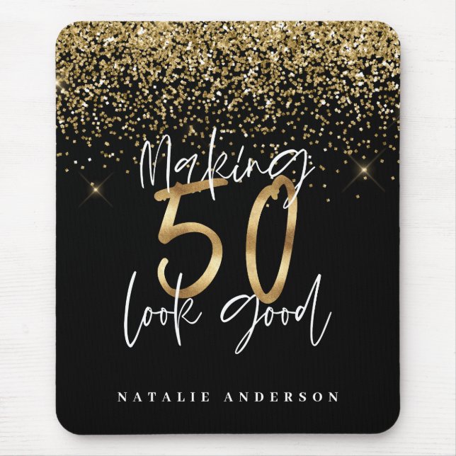 Modern typography gold glitter chic 50th birthday mouse mat (Front)