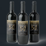 Modern typography gold glitter chic 50th birthday  wine label<br><div class="desc">Celebrate your 50th birthday in style with these black,  white and gold glitter effect making 50 look good wine,  beer and water party labels. A modern design with script text and bold graphics. Change the colour to customise. Part of a collection.</div>