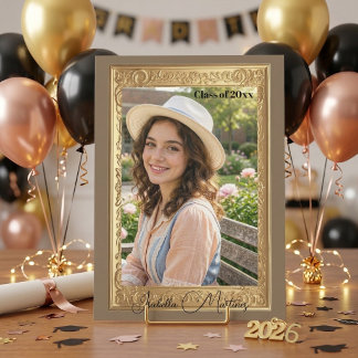 Modern Typography Gold Ornate Frame Floral Photo  Invitation
