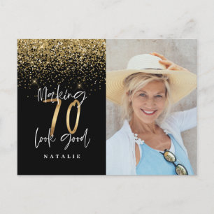 Modern typography gold photo birthday invitation postcard