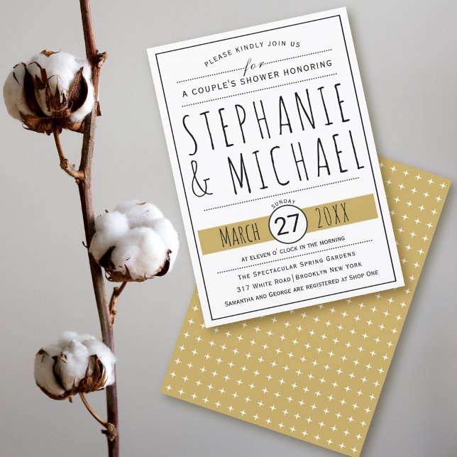 Modern typography gold wedding couple's shower invitation (Creator Uploaded)