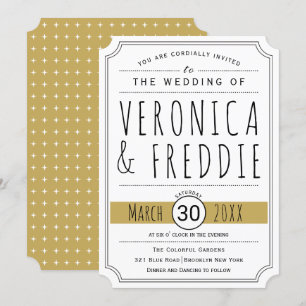 Modern typography gold wedding invitation