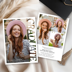 Modern Typography Graduate 3 Photo Collage Invitation