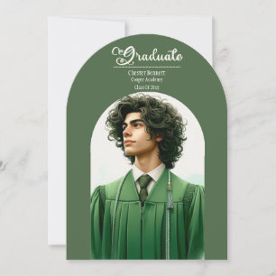 Modern Typography Graduate Arch Minimalist Green Invitation