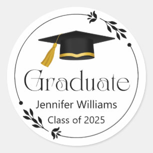  modern typography graduate cap class of 2025 classic round sticker