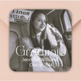 modern typography graduate class of 2024 photo  square sticker