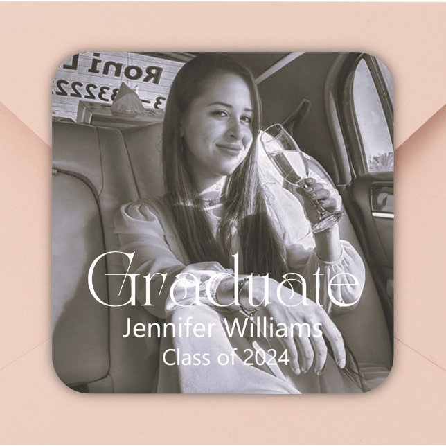 modern typography graduate class of 2024 photo  square sticker (Creator Uploaded)