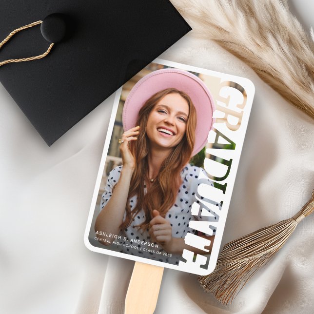 Modern Typography Graduate Photo Graduation Party Hand Fan (Creator Uploaded)