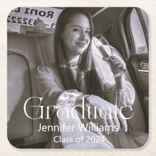 modern typography graduation 2024 photo  square paper coaster