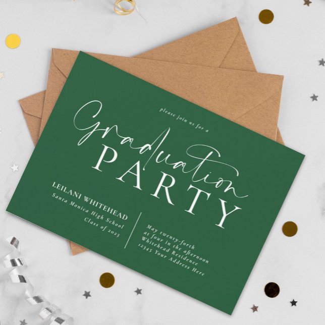 Modern Typography Graduation Party Green Invitation (Creator Uploaded)
