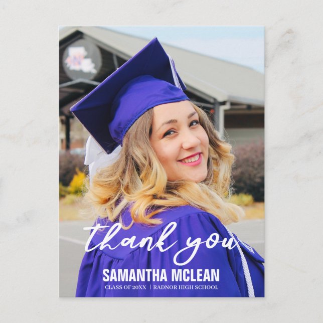 Modern Typography Graduation Photo Thank You Postcard (Front)