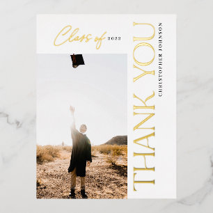 Modern Typography Graduation Thank You Photo Foil  Foil Invitation Postcard