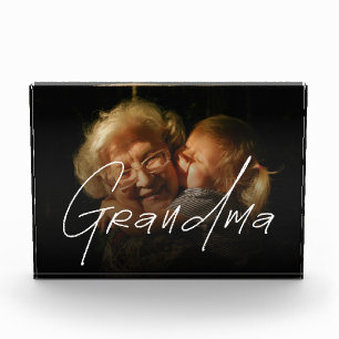 Modern Typography Grandma Custom Photo Gift Block