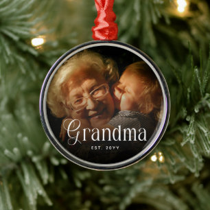 Modern Typography Grandma Custom Photo Gift Metal Tree Decoration