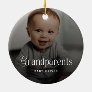 Modern Typography Grandparents Baby 2 Photo Gift Ceramic Tree Decoration