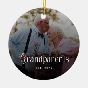 Modern Typography Grandparents Custom Photo Gift Ceramic Tree Decoration