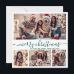 Modern Typography Green 5 Photo Collage Christmas Holiday Card<br><div class="desc">Modern Minimalist Elegant Calligraphy Green 5 Photo Collage Merry Christmas Calligraphy Script Holiday Card. This festive, mimimalist, whimsical holiday card template features pretty four (4) photo collage on front, 1 photo on back side and says „Merry Christmas” greeting text, which is written in a beautiful hand lettering swirly swash-tail font...</div>