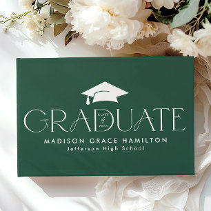 Modern Typography Green Photo Graduation Guest Book
