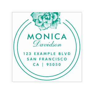 Modern Typography Green Succulent Return Address Self-inking Stamp